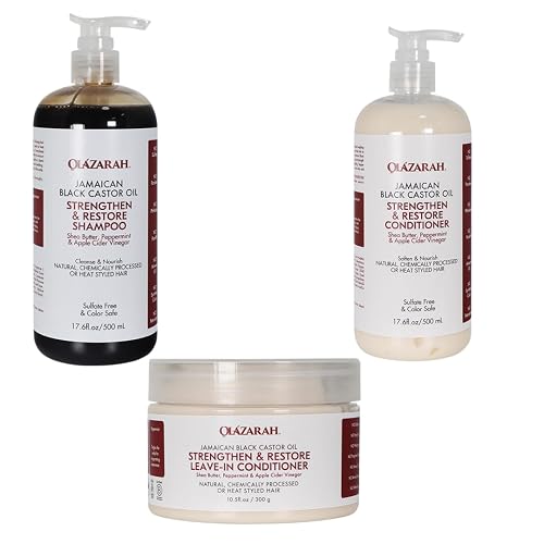 OLAZARAH Jamaican Black Castor Oil Hair Care Bundle | Conditioner(17 Fl. oz), Shampoo(17 Fl.oz), Leave-in Conditioner(10 oz) | Fortify, Strengthen Beauty & Personal Care OLAZARAH