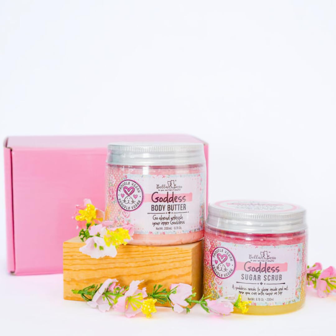 Bella & Bear Body Scrub & Body Butter Set - Goddess Spa Gift Set for Women - Vegan Self Care Bath Set, Mango Pineapple Coconut Scent Beauty and Personal Care Bella and Bear