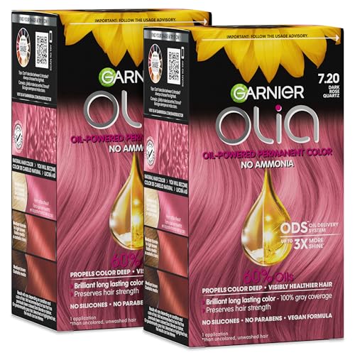 Garnier Olia Hair Color, Ammonia-Free Permanent Hair Dye, Oil-Powered Formula for 100% Gray Coverage and 3x Shinier Hair, Vegan & Cruelty Free, 7.20