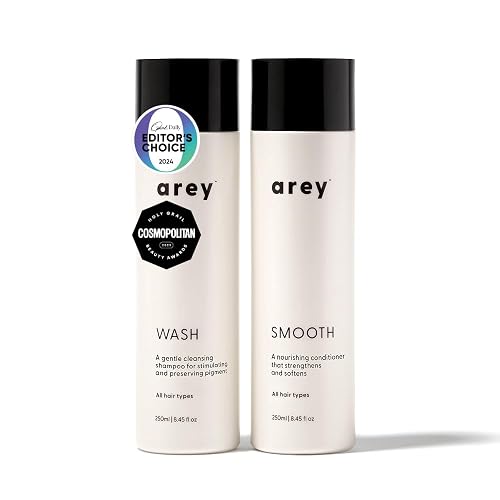 Arey Shower Duo | Daily Wash Shampoo and Smooth Conditioner Set | Delay + Reduce the Signs of Aging Grey Hair | Retain Moisture, Promote Smoothness | Beauty & Personal Care Arey