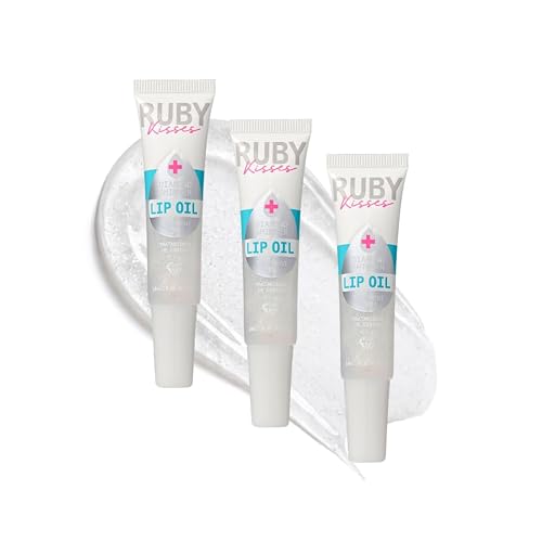 Ruby Kisses Hydrating Lip Oil Treatment Gloss with Mint Oil & Diamond Shimmer (3 Pack), Moisturizing Natural Shine Lip Care Protects & Heals with Beauty & Personal Care Ruby Kisses