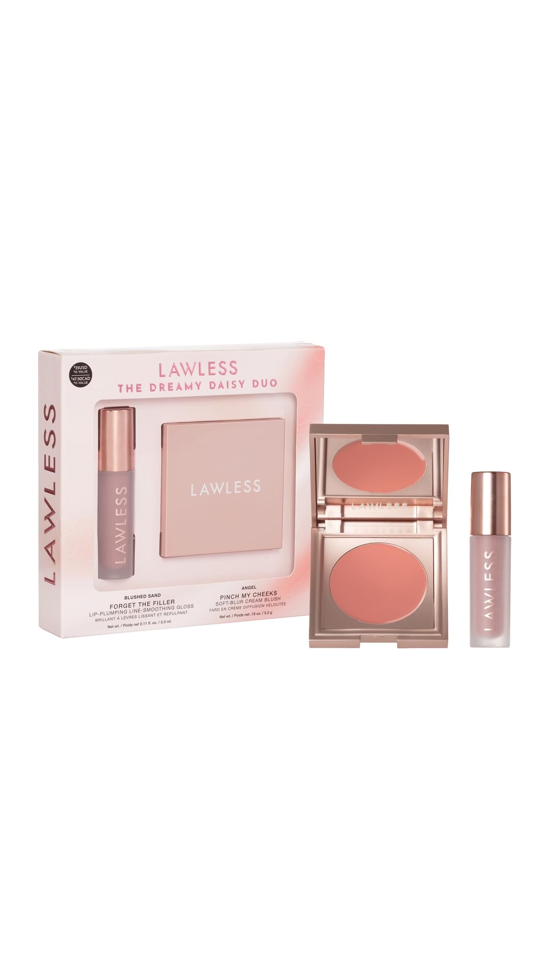 Your perfect lip-and-cheek pairing: Pinch My Cheeks Cream Blush in Angel + Forget The Filler Lip Plumping Gloss in Blushed Sand Beauty & Personal Care Lawless