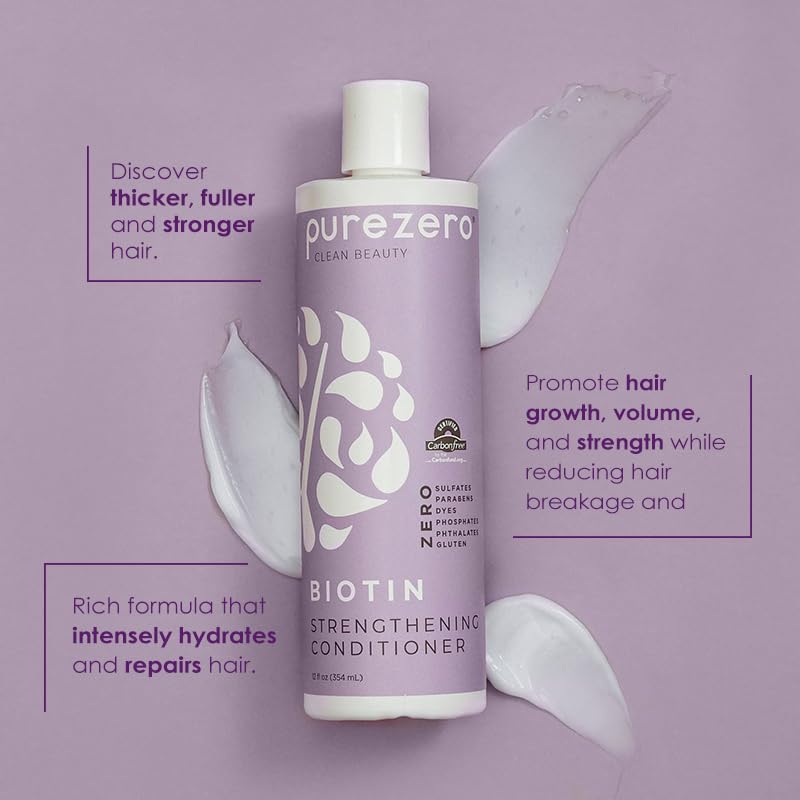 Purezero Biotin Shampoo & Conditioner Set - Anti Thinning Formula - Volumizing, Thicker, Fuller Hair - Zero Sulfates, Parabens, Dyes, Gluten - 100% Beauty & Personal Care Purezero