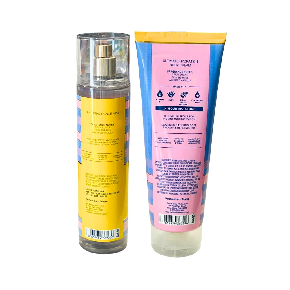 Bath & Body Works COTTON CANDY CLOUDS Fine Fragrance Mist and Ultimate Hydration Body Cream 2pc Gift Set with a Red Bow for Holidays - Full Size Beauty and Personal Care Bath & Body Works