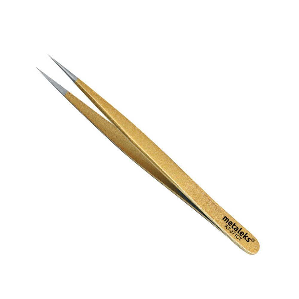 Tweezers for Eyelash Extension Hand Crafted Surgical Stainless Steel Metallic Gold Powder Coated (Supper Straight Tip.) Beauty & Personal Care metaleks