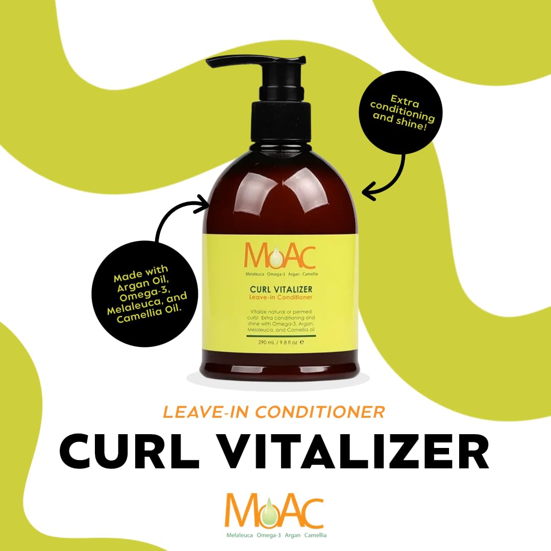 Moac Curl Vitalizer Leave-In Conditioner 8.6 fl.oz., Enhances Curls with Shine, Softens Hair, Non-Greasy Formula for All Hair Types, Lightweight