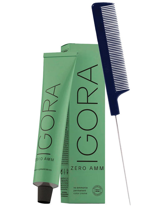 Igora Zero AMM 4-13 Medium Brown Cendre Matte Hair Color | No Ammonia Permanent Color Creme Hair Dye 2.1 oz and M Hair Designs Pin Tail Comb (Bundle) Beauty & Personal Care M Hair Designs