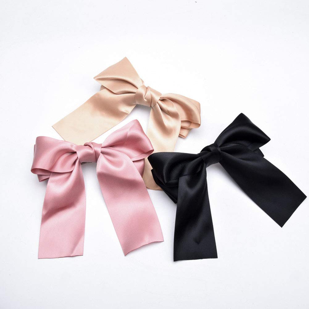 Set of 8 Big Satin Solid Ribbon French Barrette Large Big Huge Soft Silky Hair Bow Clip Bow Hair Clips Women Barrettes Beauty & Personal Care Suoirblss