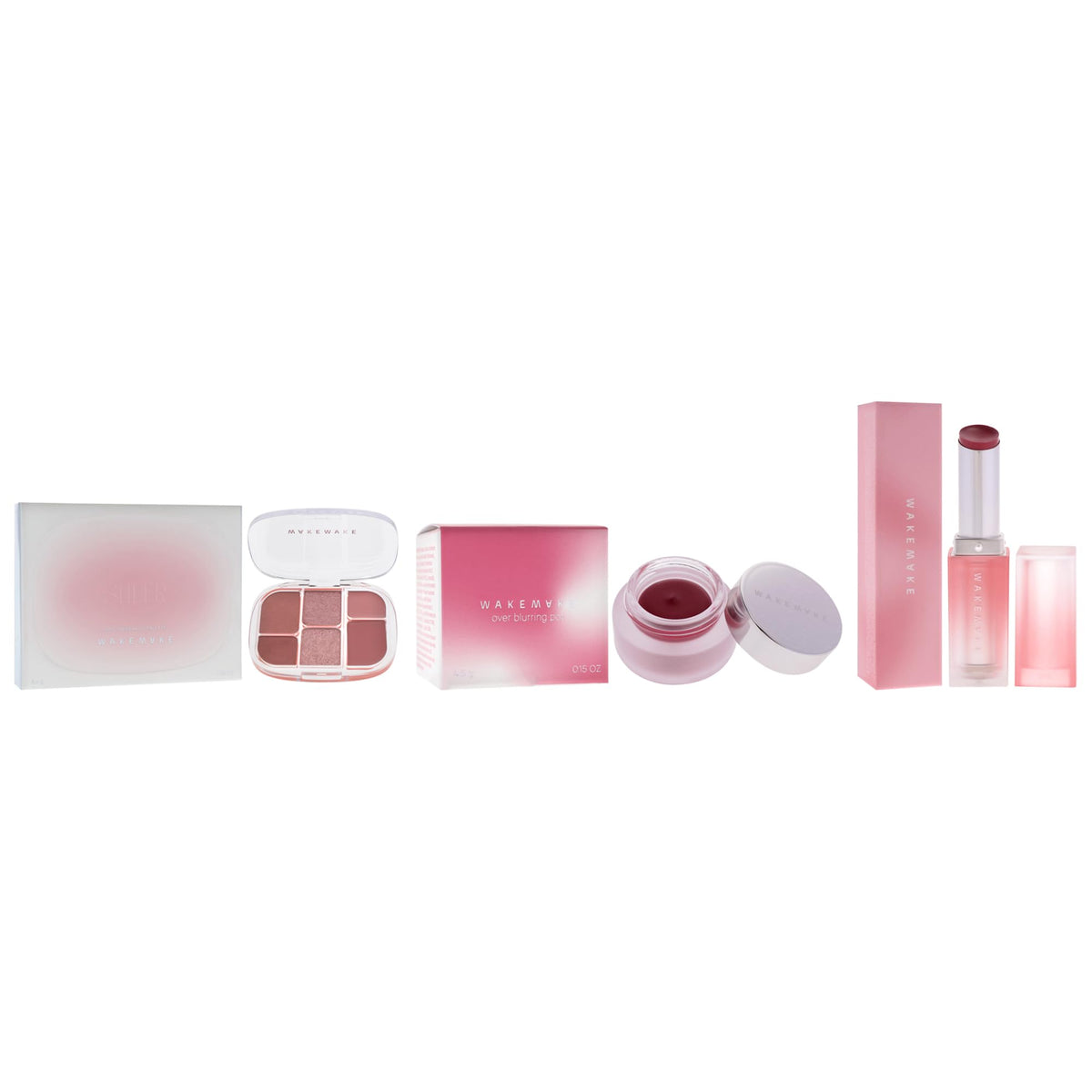 Wakemake Kit by Wakemake for Women - 3 Pc Kit 0.22oz Makeup - 02 Lasy Rose, 0.15oz Makeup - 07 Mauve Pink, 0.12oz Lipstick - 05 Narrative