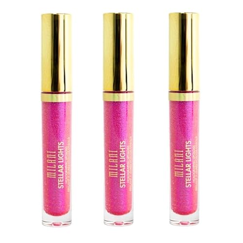 Pack of 3 Milani Stellar Lights Holographic Lip Gloss, Fluorescent Fuchsia 05 Beauty & Personal Care Milani