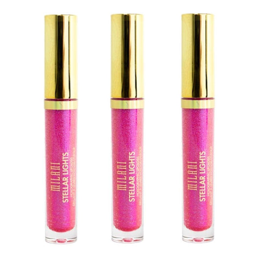 Pack of 3 Milani Stellar Lights Holographic Lip Gloss, Fluorescent Fuchsia 05 Beauty & Personal Care Milani