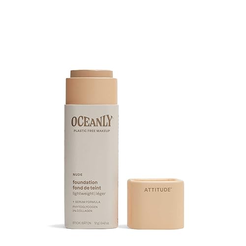 ATTITUDE Oceanly Plastic-Free Light Coverage Foundation Stick, Titanium Dioxide-Free,EWG Verified, Vegan & Cruelty-free Makeup, Nude, 16141, 0.42 Beauty & Personal Care ATTITUDE