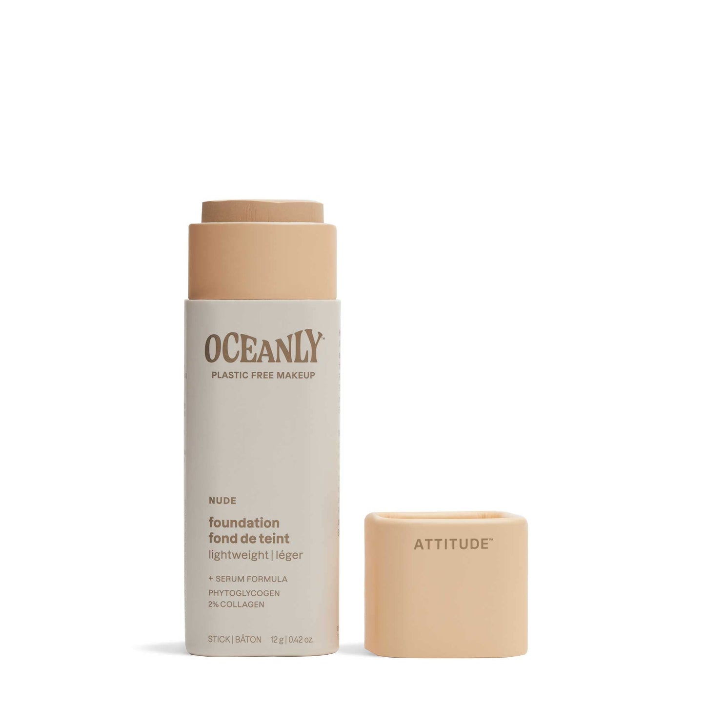 ATTITUDE Oceanly Plastic-Free Light Coverage Foundation Stick, Titanium Dioxide-Free,EWG Verified, Vegan & Cruelty-free Makeup, Nude, 16141, 0.42 Beauty & Personal Care ATTITUDE