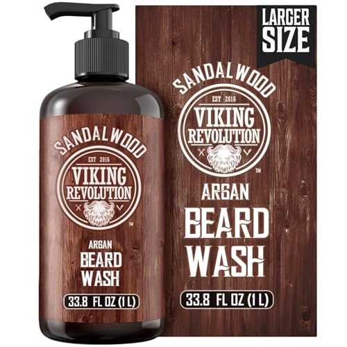 Viking Revolution Sandalwood Beard Wash for Men with Argan Oil - Beard Softener and Strengthener Beard Shampoo with Ginseng, Red Sage, Vitamin B5 Beauty & Personal Care Viking Revolution