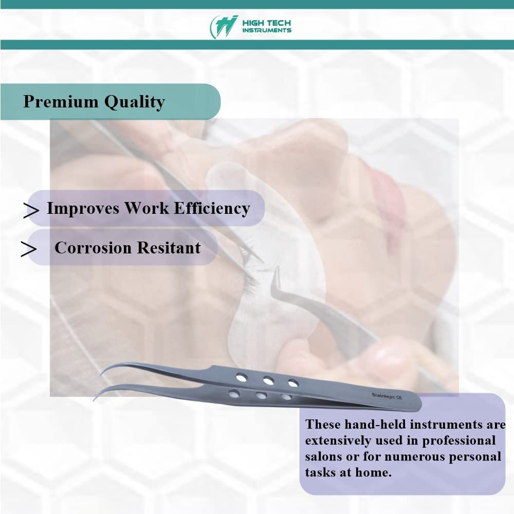 Professional Stainless Steel Tweezers 4.75" with Fine Precision Tips & Fenestrated Handle Suitable for Facial Hair, Splinter and Ingrown Hair Removal Beauty and Personal Care HIGH TECH INSTRUMENTS