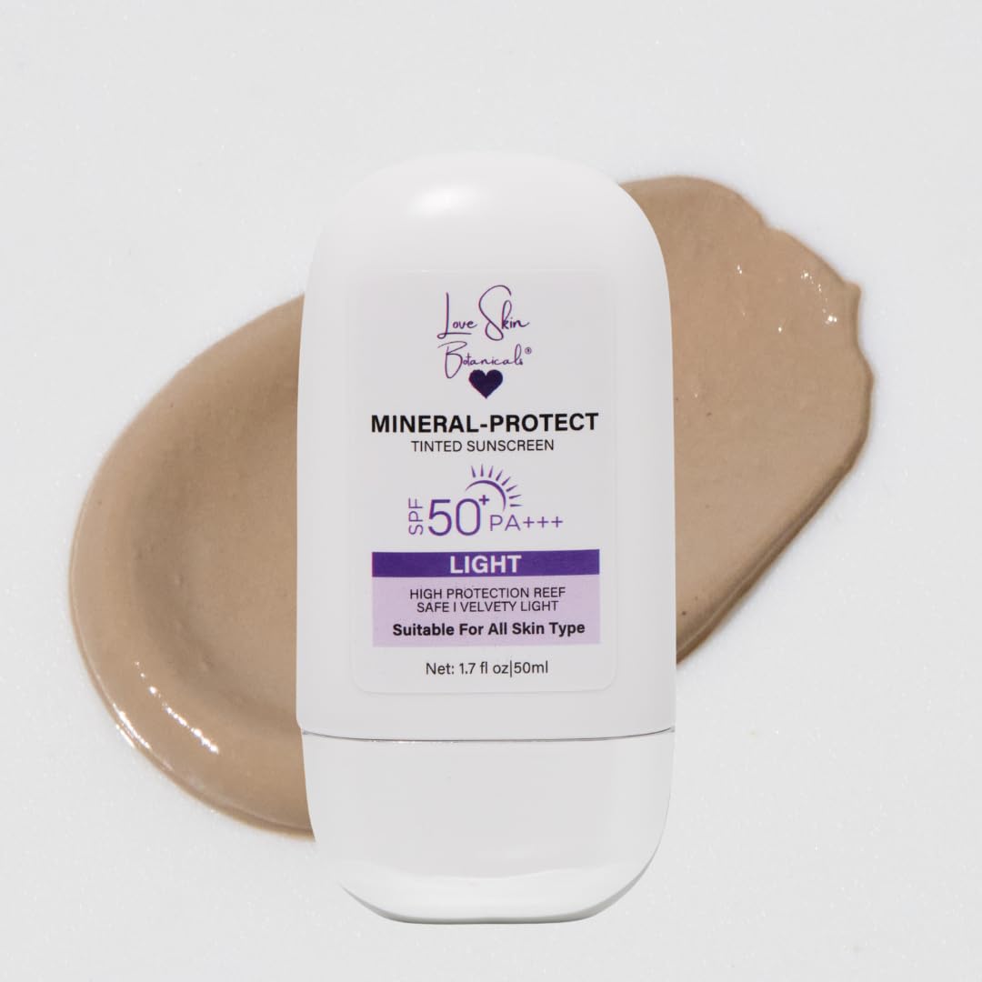 Love Skin Botanicals Mineral Protect Tinted Sunscreen SPF 50 PA+++ - Light Tint | 100% Mineral, Reef-Safe, Chemical-Free, Unscented, Daily Face Beauty & Personal Care love skin botanicals