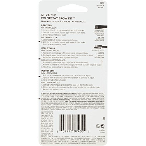Revlon ColorStay Brow Kit, Includes Longwear Brow Powder, Clear Pomade, Dual-Ended Angled Tip Eyebrow Brush & Spoolie Brush, Blonde (105), 0.08 oz Beauty & Personal Care REVLON