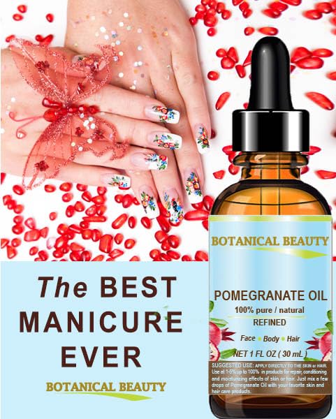 Botanical Beauty POMEGRANATE OIL 100% Pure Natural Refined Cold-pressed Carrier oil 1 Fl oz 30 ml for Face, Skin, Body, Hair, Lip, Nails. Rich in Beauty & Personal Care Botanical Beauty