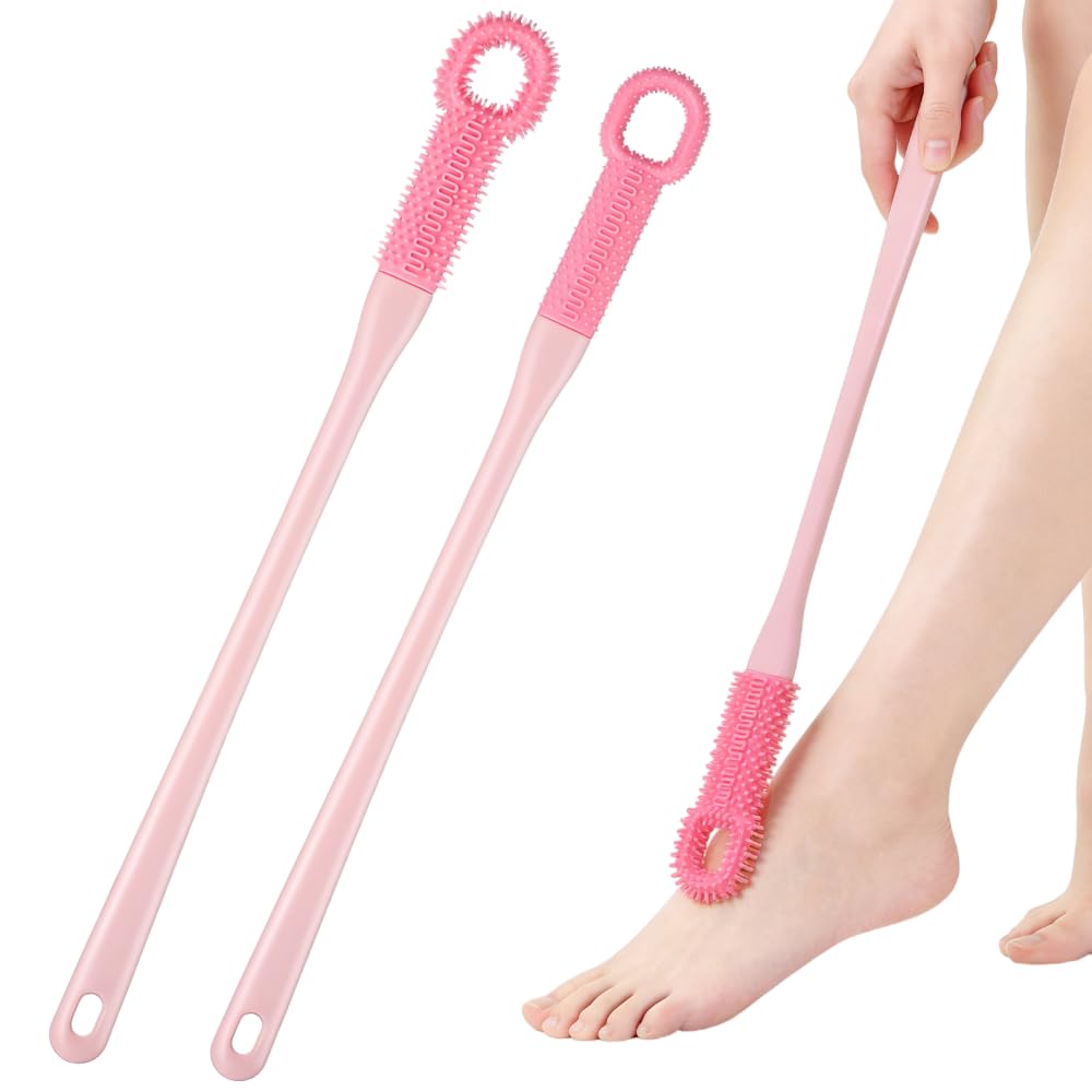 Hahaluk 2 Pack Foot Brush in Shower, Extended Handle Foot Scrubber, Soft Rubber for Cleaning Dead Skin, Dense Foam Toe Cleaning with Hanging Beauty and Personal Care HAHALUK