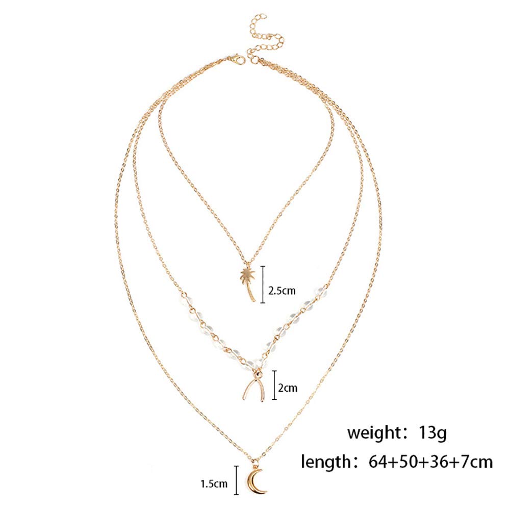 DoubleNine Boho Layered Necklace Crescent Pendant Charm Jewelry Retro Accessories for Women Girls Beauty & Personal Care Doubnine