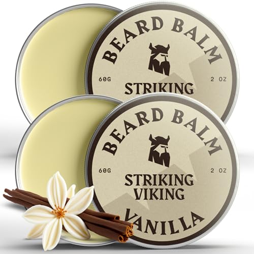 Striking Viking Beard Balm for Men - 2 oz, Pack of 2, Vanilla - Leave in Beard Conditioner - Deep Conditioning, Hydrating Formula with Jojoba Oil Beauty & Personal Care Striking Viking