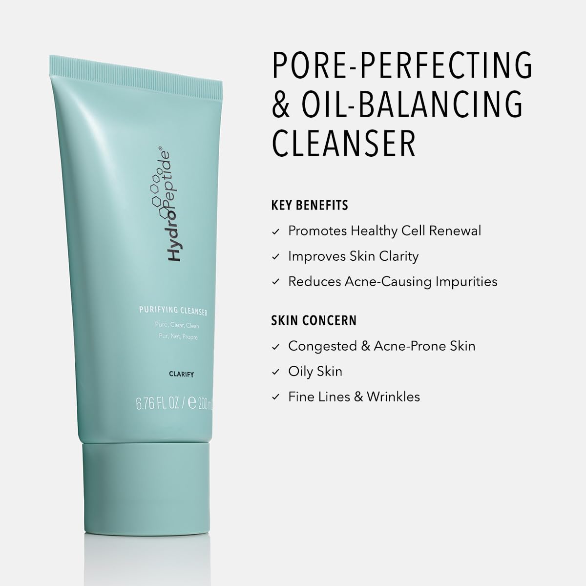 HydroPeptide Purifying Facial Cleanser, Pore-Perfecting Face Wash Absorbs & Balances Natural Oils, 6.76 Ounce Beauty & Personal Care HydroPeptide