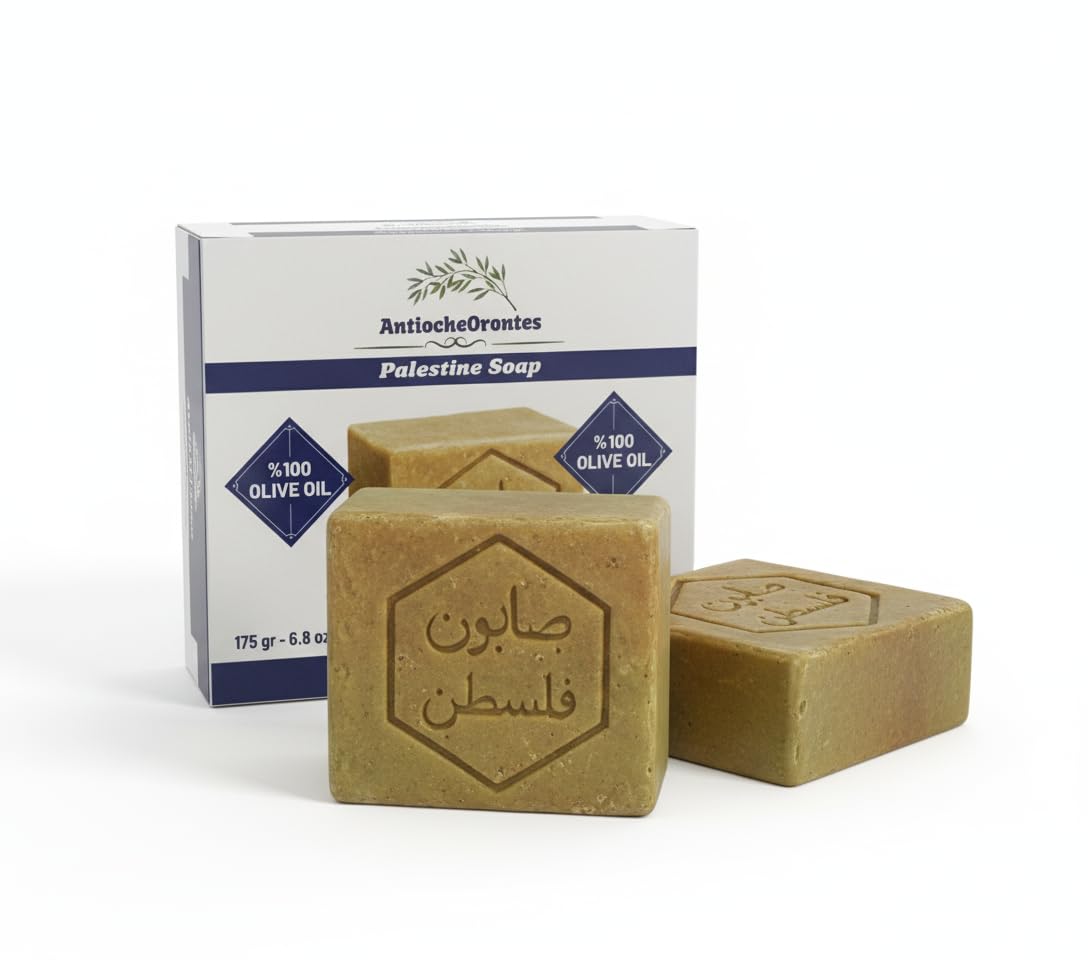 AntiocheOrontes Palestinian Olive Oil Soap Bars - 2-Pack (6 oz Each) - 100% Virgin Olive Oil - Handmade in Nablus - Natural, Organic, Traditional Holy Beauty & Personal Care AntiocheOrontes