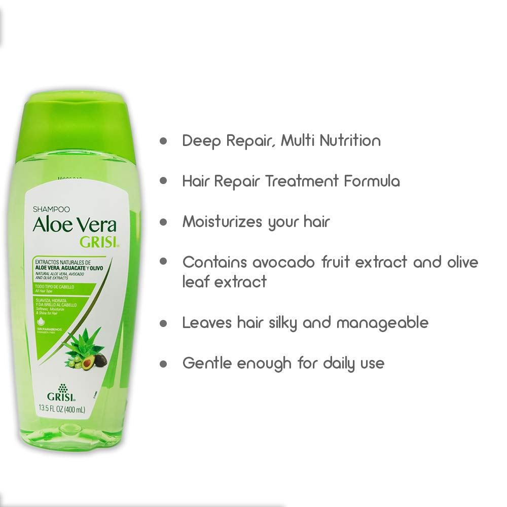 Grisi Aloe Vera Shampoo | Moisturizing Hair Product with Aloe Extract, Paraben-Free for Soft, Shiny Hair - 13.5 Fl Ounces Beauty & Personal Care Grisi