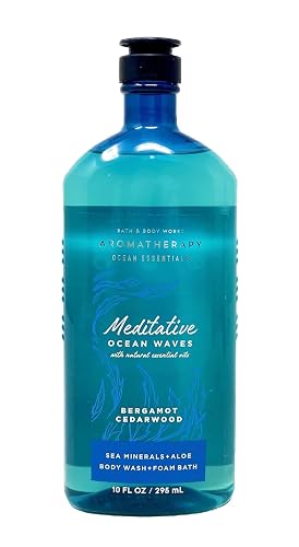 Bath & Body Works Meditative Ocean Waves Bergamot Cedarwood Body Wash and Foam Bath, 10 Ounces, Aromatherapy Ocean Essentials Collection Beauty & Personal Care Bath & Body Works