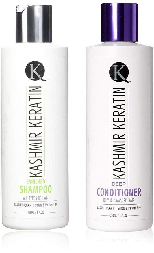 Keratin Enriched 8oz Hair Care Set (8oz Shamp/8oz Deep Cond) Beauty & Personal Care Kashmir Hair Systems