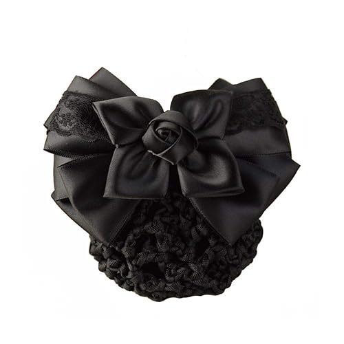 Women Hair Bun Cover Net Snood Hairnet Bowknot Decor Satin Bow Barrette French Hair Clip Bow Ribbon Flower Hair Accessories For Stewardess Banks Beauty & Personal Care NATUWORLD