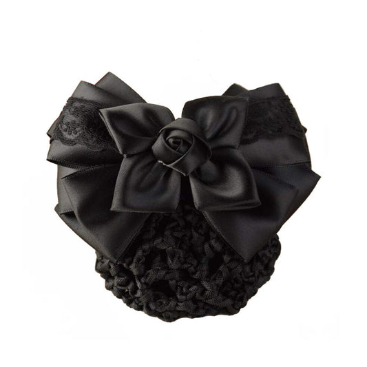 Women Hair Bun Cover Net Snood Hairnet Bowknot Decor Satin Bow Barrette French Hair Clip Bow Ribbon Flower Hair Accessories For Stewardess Banks Beauty & Personal Care NATUWORLD