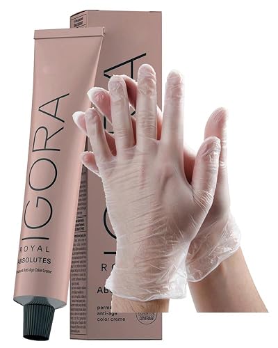 IgoraAbsolutes 5-80 Light Brown Red Natural Permanent Hair Color 2 Fl Oz and Clear Powdered Medium Vinyl Gloves (Bundle) Beauty & Personal Care M Hair Designs