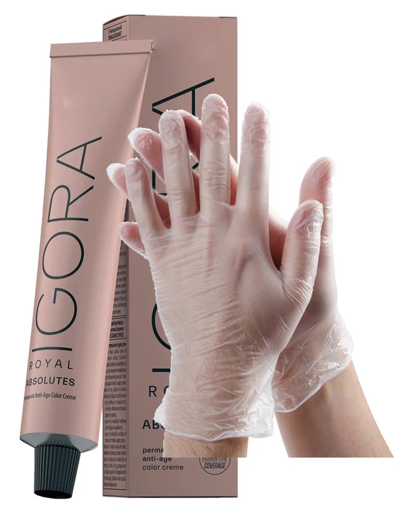 IgoraAbsolutes 5-80 Light Brown Red Natural Permanent Hair Color 2 Fl Oz and Clear Powdered Medium Vinyl Gloves (Bundle) Beauty & Personal Care M Hair Designs