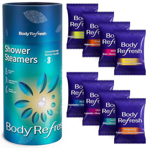 Shower Steamers Aromatherapy 8 Pack - Shower Bombs with Essential Oil, Gift for Dad Husband Boyfriend Him,Birthday Gifts for Men, Self Care Home Spa Beauty and Personal Care BodyRefresh