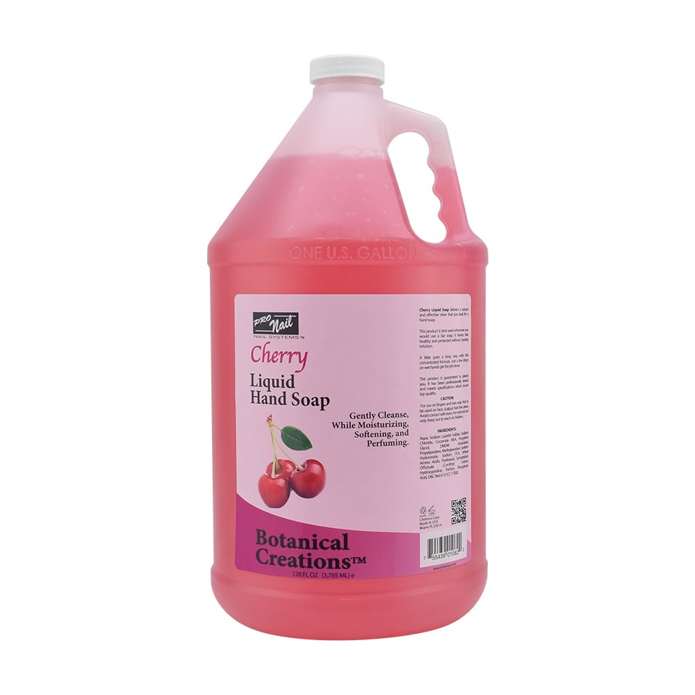 PRO NAIL NAIL SYSTEMS PRONAIL - Liquid Hand Soap Refill, Cherry, 1 Gallon - Deeply Cleanse and Hydrates, Leaving your hands Fresh and Soft - Bulk Beauty & Personal Care PRO NAIL NAIL SYSTEMS