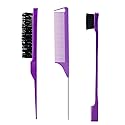 3 Pieces Hair Styling Comb Set Teasing Brush Rat Tail Comb Edge Brush for Edge&Back Brushing, Combing, Slicking Hair for Women (Purple) Beauty & Personal Care Goiple