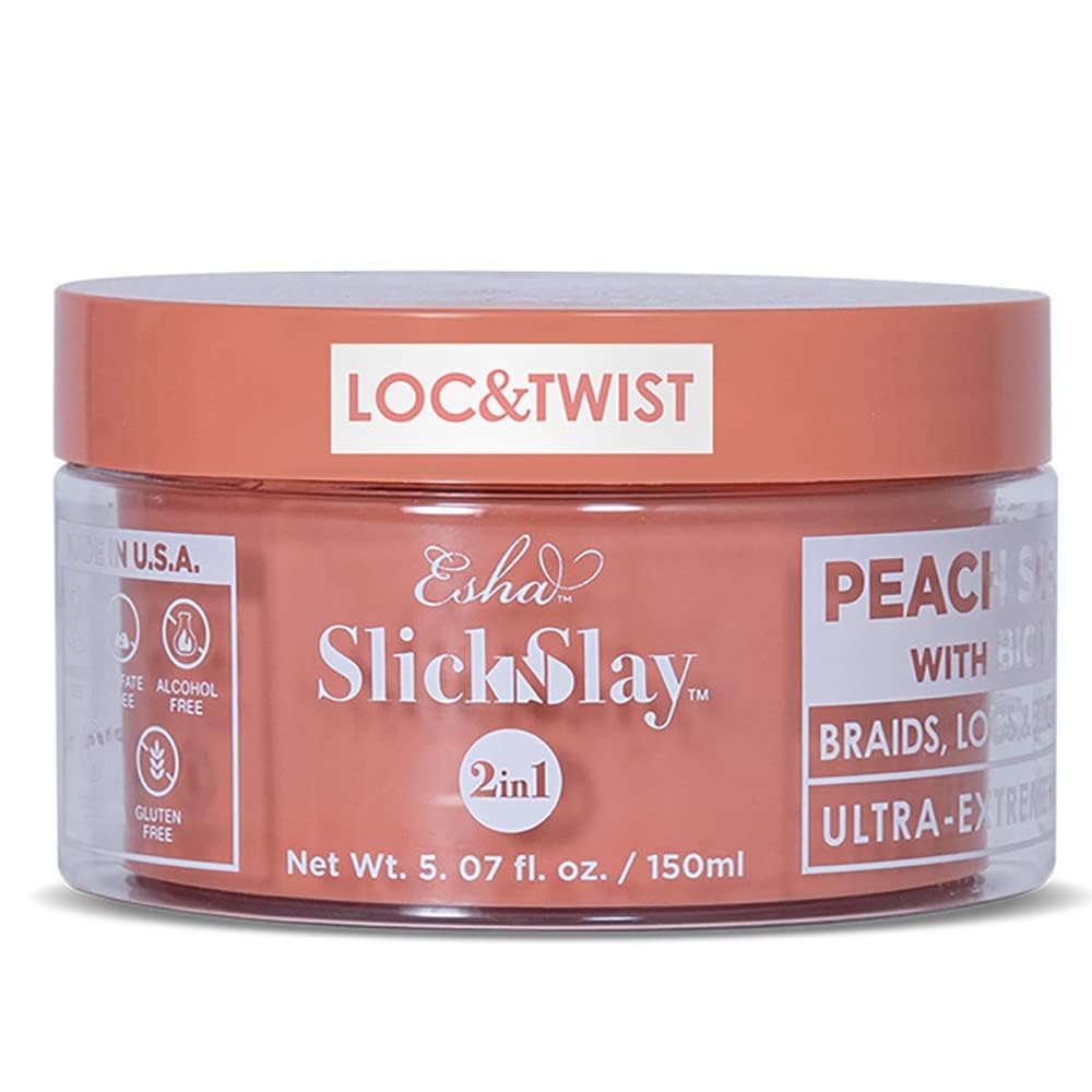 Esha Slick N Slay Braiding Gel - 3-in-1 Ultra Extreme Hold, Hydrating & Conditioning Gel for Hair, Locs, Twists, Braids (PEACH, 5 oz.) Beauty & Personal Care Esha