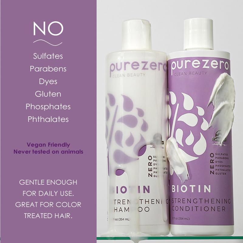 Purezero Biotin Shampoo & Conditioner Set - Anti Thinning Formula - Volumizing, Thicker, Fuller Hair - Zero Sulfates, Parabens, Dyes, Gluten - 100% Beauty & Personal Care Purezero