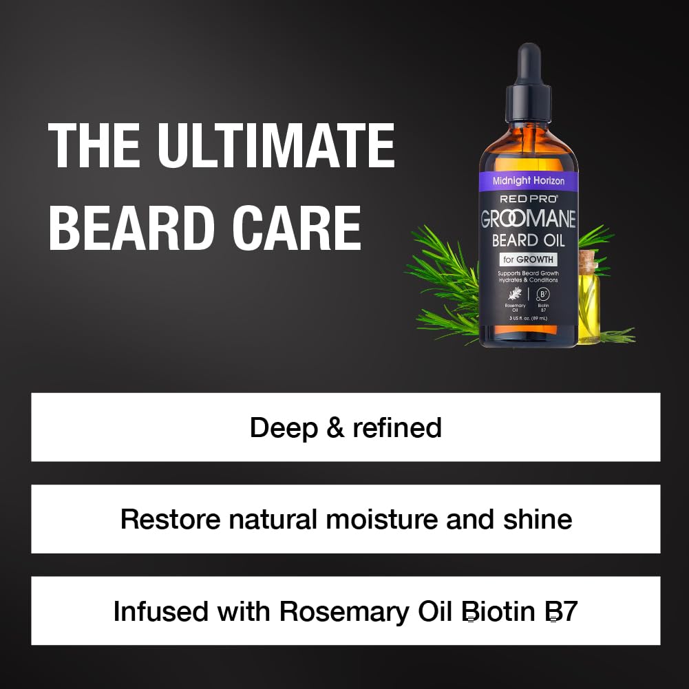 Red by Kiss Groomane Beard Oil, Rosemary Oil & Biotin, Promotes Full, Healthy Look Beard Strengthen Facial Hair, Reduces Breakage (3 fl.oz, Midnight Beauty and Personal Care Red by Kiss