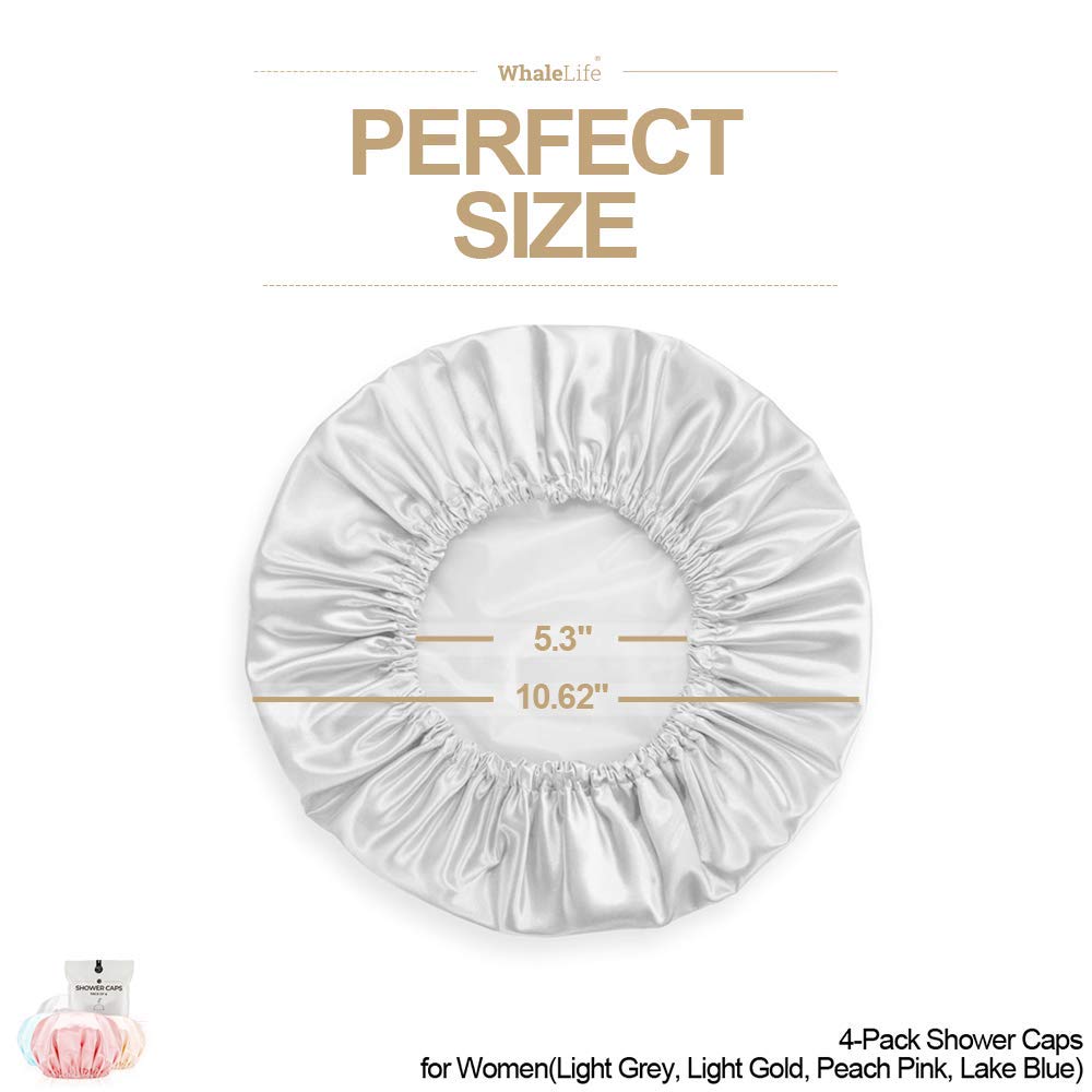 Shower Cap for Women Reusable Extra Large Shower Caps for Men Satin Double Layer EVA Waterproof Long Hair Caps(Light Grey, Light Gold, Peach Pink Beauty & Personal Care WhaleLife