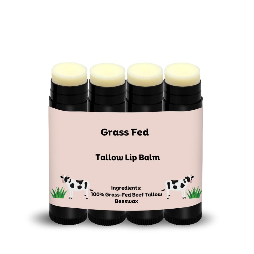 Beef Tallow Lip Balm 100% Grass Fed & Organic, Animal Based Skincare, Carnivore Beauty, Natural Hydrating (4 Pack), Black Beauty and Personal Care Natural Organic Storefront