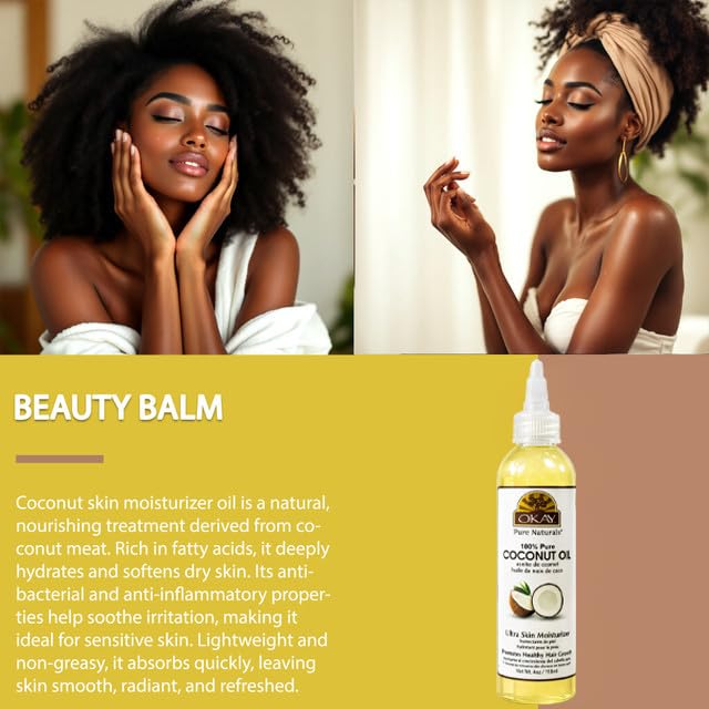 OKAY 100% Pure Coconut Oil for Hair & Skin - Coconut Oil for Women & Men, Perfect for Hair & Body, for Massage & Moisturizer, Natural - 4 fl oz Beauty & Personal Care OKAY