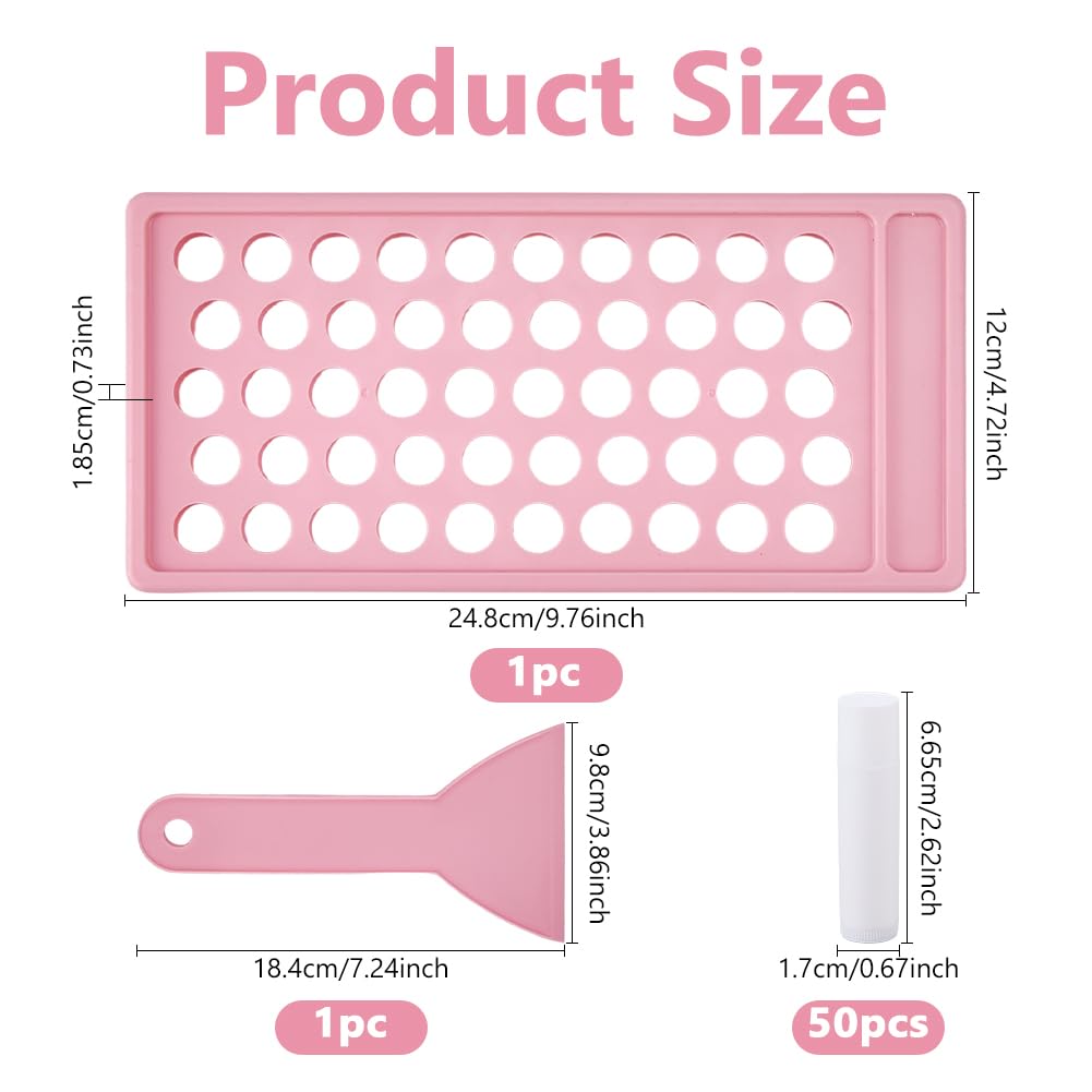 DICOSMETIC Lip Balm Tubes with Pink Filling Tray and Spatula Set Including 50Pcs 5G White Empty Lip Balm Containers with Caps for DIY Homemade Beauty and Personal Care DICOSMETIC
