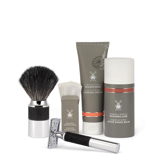 MÜHLE NEO Bundle - 4 Piece Set - Safety Razor Chrome-Plated Blades, Cream, After Shave - Closed Comb, Rubber Grip, Black Beauty and Personal Care MÜHLE