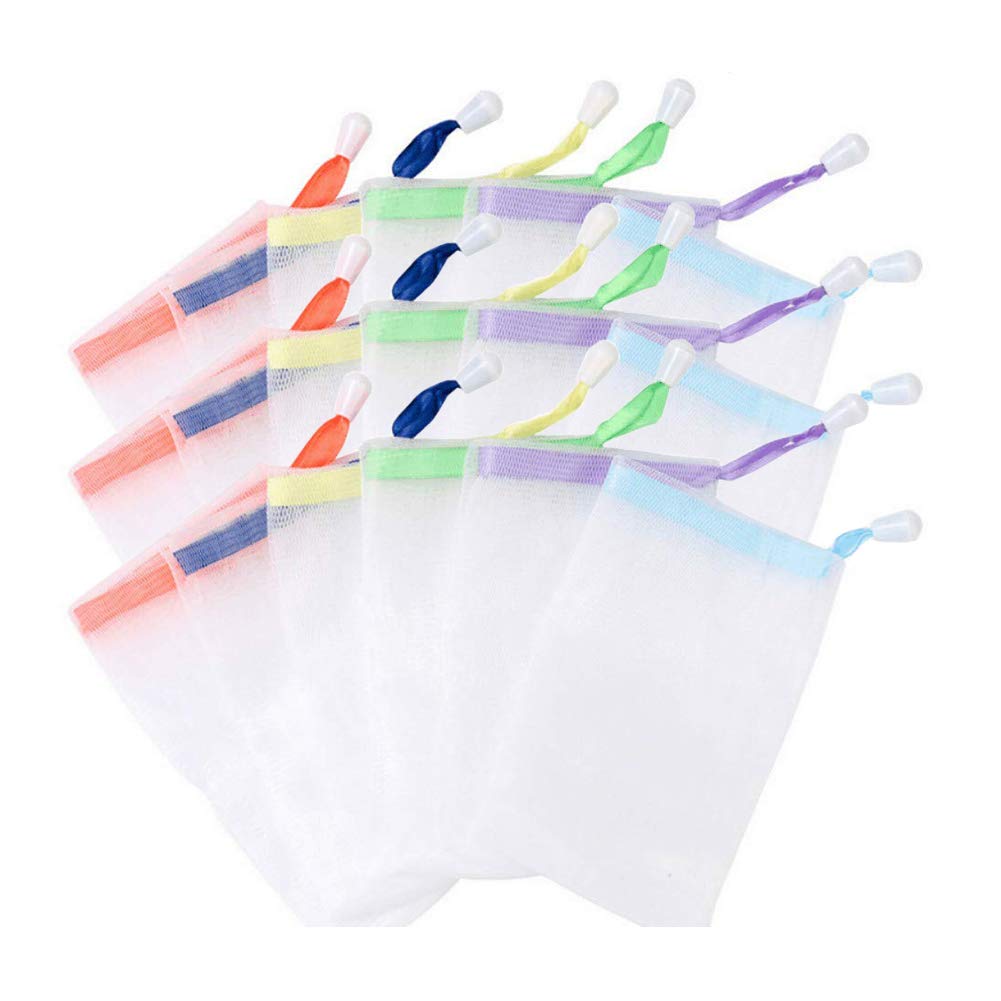 INVODA 20 PCS Soap Net Bag Double Layer Drawstring Soap Mesh Soft Bath Soap Net for Facial Body Exfoliation Cleaning Tool (Random Color) Beauty & Personal Care INVODA