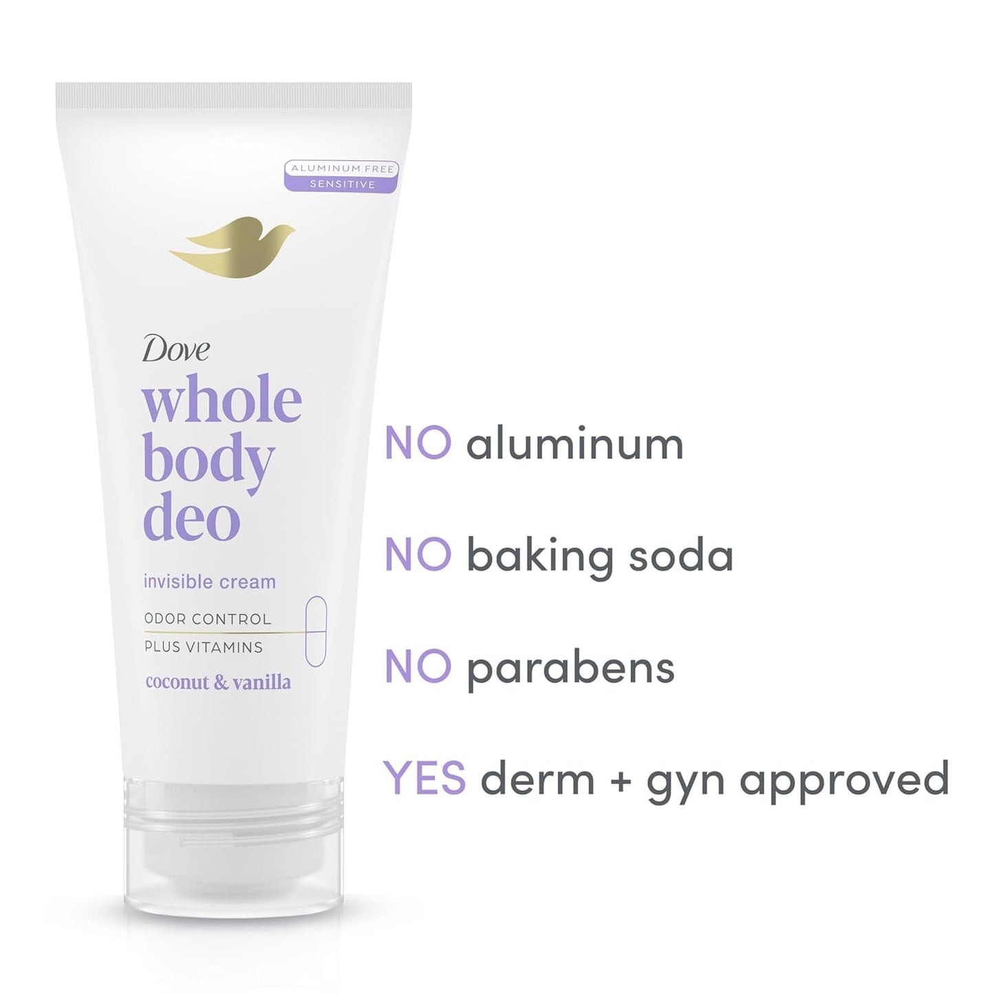 Dove Whole Body Deo Aluminum Free Invisible Cream Deodorant Coconut & Vanilla for 72h Odor Control, 2.5 oz (Pack of 2) Beauty and Personal Care Dove