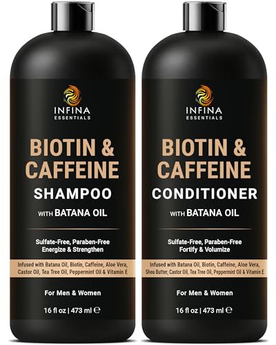 INFINA ESSENTIALS Caffeine Biotin Shampoo and Conditioner Set | Hair Thickening & Strengthening | 16 fl oz Each | with Batana Oil & Castor Oil | Beauty & Personal Care INFINA ESSENTIALS