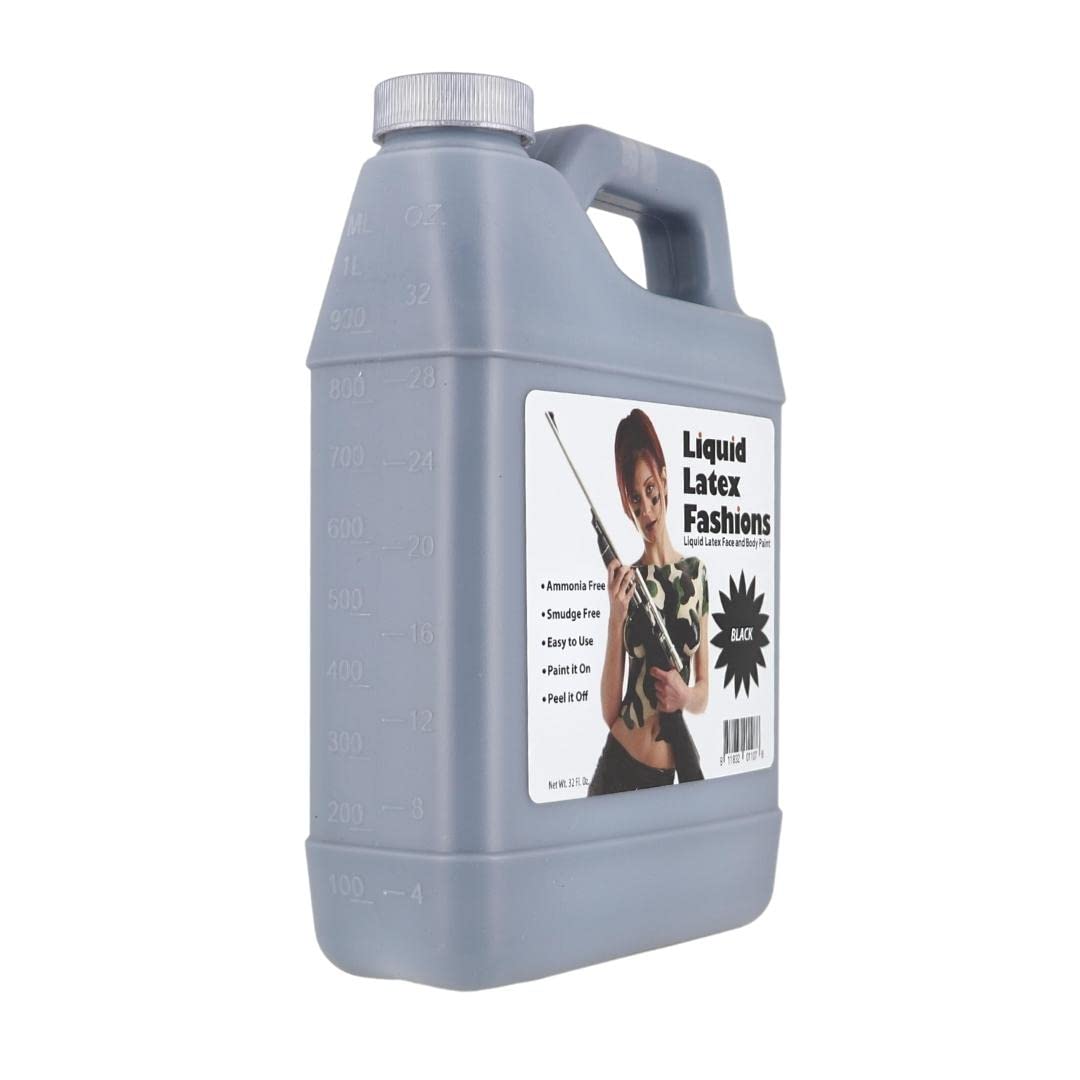 Black 32 Oz - Liquid Latex Body Paint, Ammonia Free No Odor, Easy On and Off, Cosplay Makeup, Creates Professional Monster, Zombie Arts Beauty & Personal Care Liquid Latex Fashions