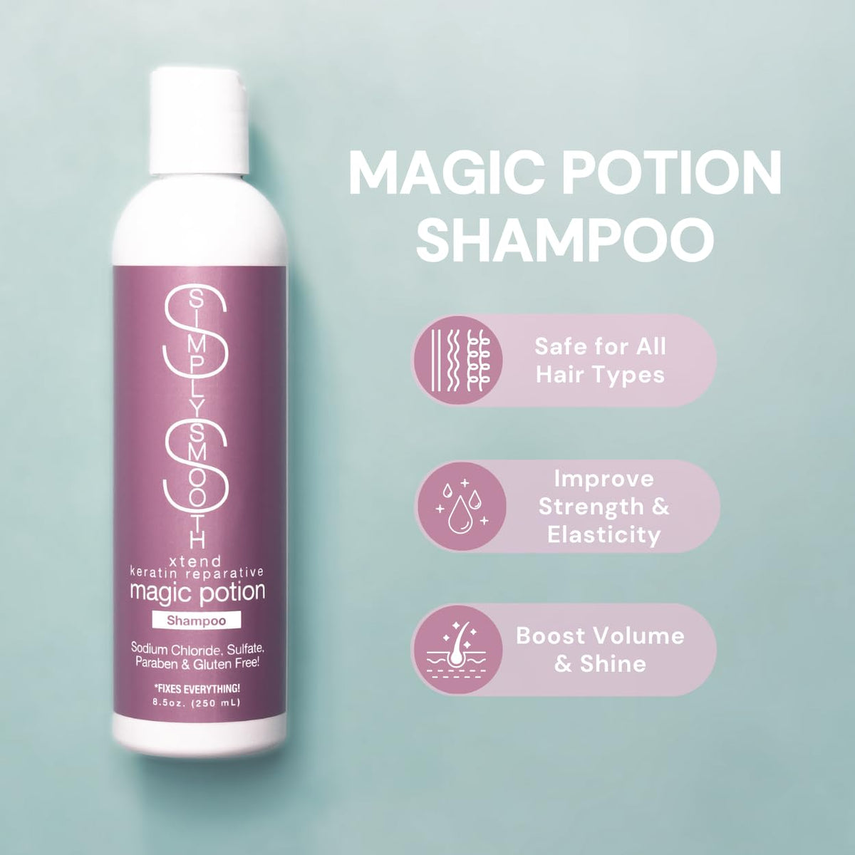 SIMPLY SMOOTH Magic Potion Shampoo Paraben Free Daily Shampoo Restore & Repair Dry, Damaged, Keratin Depleted Hair Hydrate & Create Soft, Healthy Hair